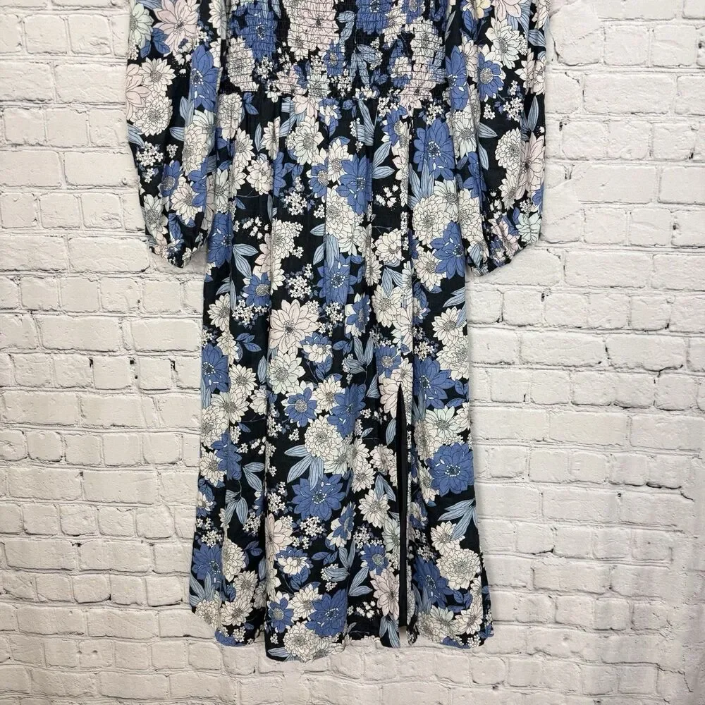 J Crew Linen Daydream Dress in Blue Zinnia Floral Print Women XS Knee Length